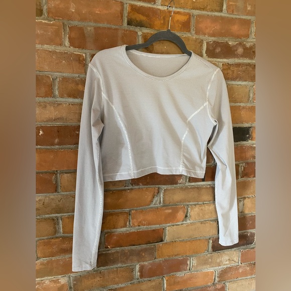 LULULEMON cozy crop top Wee Stripe White Ambient Grey / White long sleeve - Picture 5 of 9